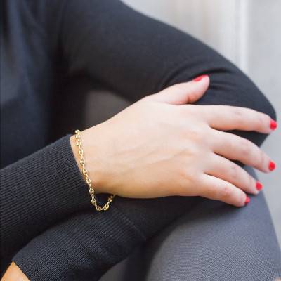 Bracelet Grain de Café Creux, Or Jaune 375, Longueur 19 cm, Largeur de 3,50 à 8 mm - Manillon