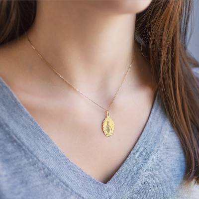 750/1000 Yellow Gold Miraculous Virgin & Sacred Hearts Medal - Lumiosa