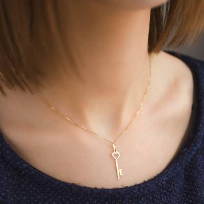 Yellow Gold 375 or 750 Heart Key Pendant - Lucas Lucor