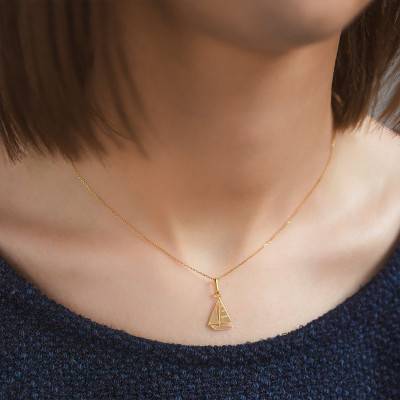 375 or 750 Yellow Gold Sailboat Pendant - Lucas Lucor