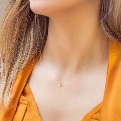 Collier Fil Nylon, Diamant & Or Blanc 750, Longueur 42 cm - Joelli