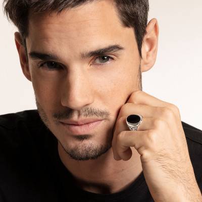 Black 925 Silver Signet Ring - TR2242-698-11 - Thomas Sabo