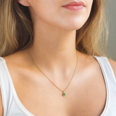 Collier Drop en Or Jaune 750 & Emeraude, Longueur 40 à 42 cm - Diamond Lady