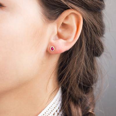 Artik Yellow Gold & Ruby Stud Earrings - Diamond Lady