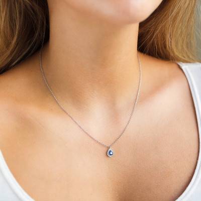 Collier Drop Or Blanc & Saphir, Longueur 40 à 42 cm - Diamond Lady