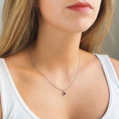 Collier Drop Or Blanc & Rubis, Longueur 40 à 42 cm - Diamond Lady