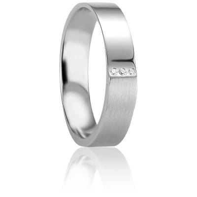 Alliance Ruban Confort Cyllène Demi-Brossée Demi-Polie en Argent 925 & Diamants, Largeur 4,5 mm - Breuning