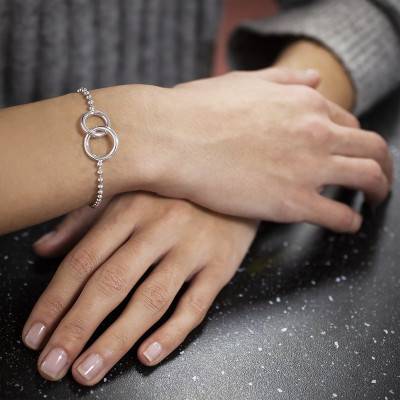 925 Silver Interlocking Rings Bracelet, Length 18 cm, Width 3 mm - Artemis