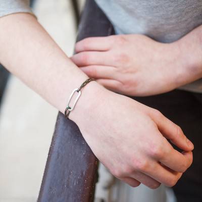 Military Brushed Figaro Bracelet in 925 Silver, Adjustable, 2 mm Width - L'Avare by Olivier Lafond