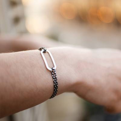 Bracelet figaro chrome & argent brossé, Largeur 2,00 mm - L'Avare by Olivier Lafond