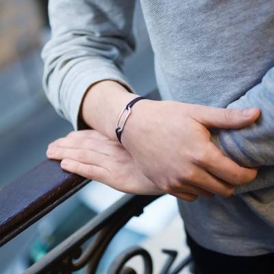 Ink Brushed Figaro Bracelet in 925 Silver, Adjustable Length, 2 mm Width - L'Avare by Olivier Lafond