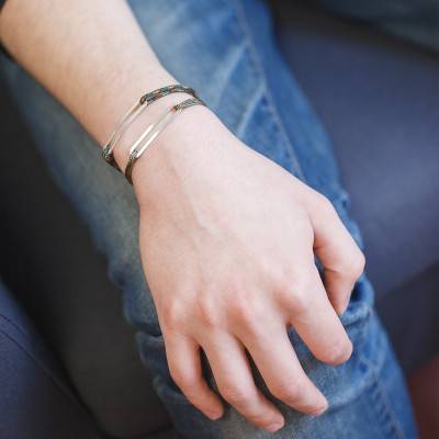 Bracelet figaro slim XL kaki & argent brossé - L'Avare by Olivier Lafond