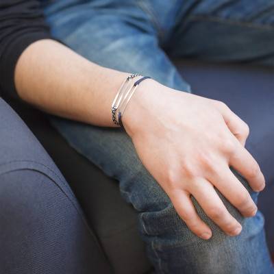 Bracelet figaro slim XL chrome & argent brossé, Largeur 2,00 mm - L'Avare by Olivier Lafond