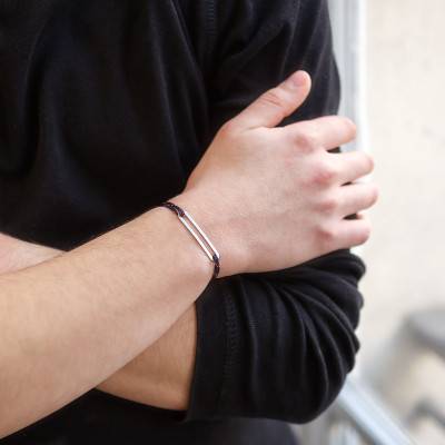 Bracelet figaro slim XL navy & argent brossé, Largeur 2,00 mm - L'Avare by Olivier Lafond