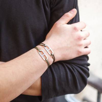 Bracelet gaby GM kaki & argent brossé, Largeur 2,00 mm - L'Avare by Olivier Lafond