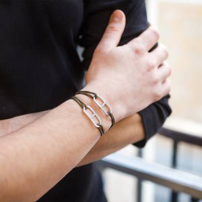 Bracelet gaby GM kaki & argent, Largeur 2,00 mm - L'Avare by Olivier Lafond