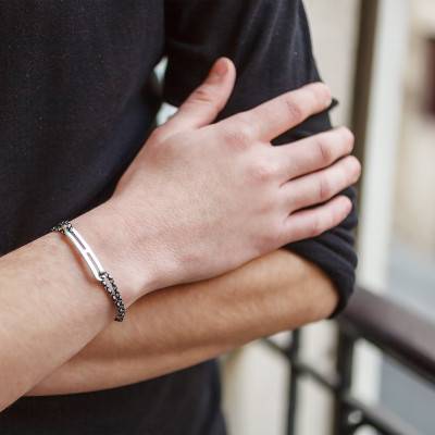 Bracelet gaby slim XL chrome & argent, Largeur 2,00 mm - L'Avare by Olivier Lafond
