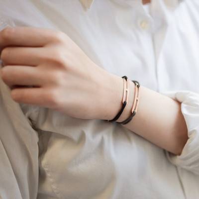 Bracelet gaby slim XL noir & vermeil rose, Largeur 2,00 mm - L'Avare by Olivier Lafond