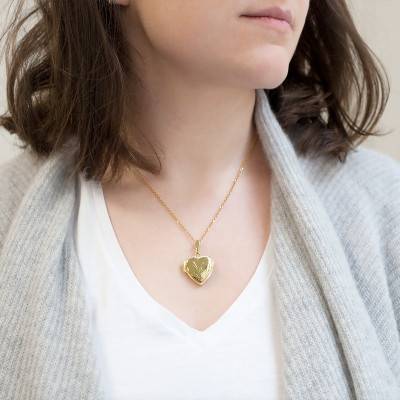 Pendentif Photo Coeur Fleuri en Or Jaune 750 - Emanessence