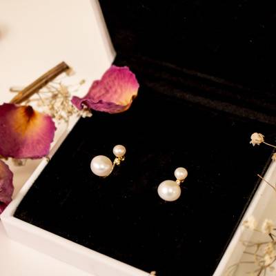 Yellow Gold 375 or 750 & Double Pearl Earrings by Emanessence - Emanessence