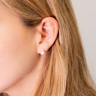 Yellow Gold 375 or 750 & White Pearl Stud Earrings - Emanessence