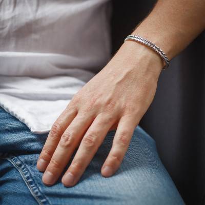 925 Silver Square Serpentine Chain Bracelet, 20 cm Length - Guiot De Bourg