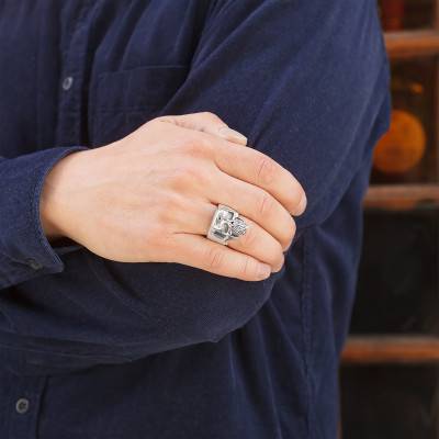 925 Silver & Zirconium Oxide Skull Eye Signet Ring - Orus Bijoux