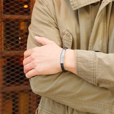 Bracelet exotique ecailles cuir & argent, Longueur de 20 à 21 cm - Orus Bijoux