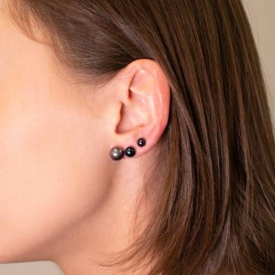 Puces d'oreilles Perles d'eau douce Noire Or Jaune 750 - Emanessence