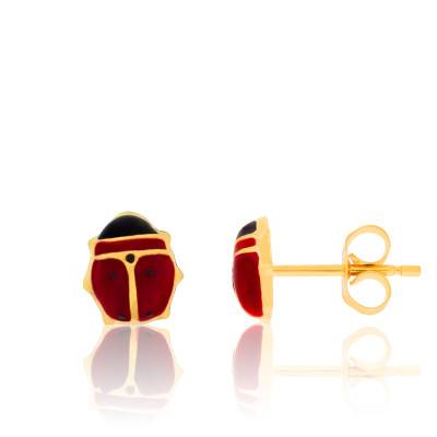 Boucles d'Oreilles Coccinelle Rouge en Or Jaune 750 - Bambins