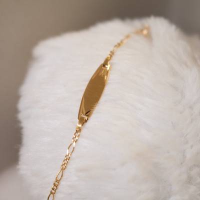 750 Yellow Gold Barrel Alternating Fancy Link Baby ID Bracelet, Adjustable Length 14 cm, Width 1 mm - Lucas Lucor