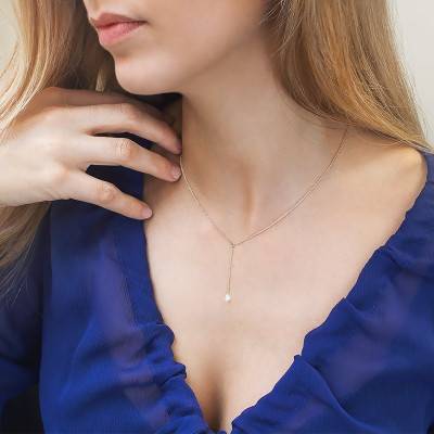 White Gold 750 & Drilled Pear Diamond F/VS2 Drop Necklace, Length 40 cm to 45 cm - Ocarat