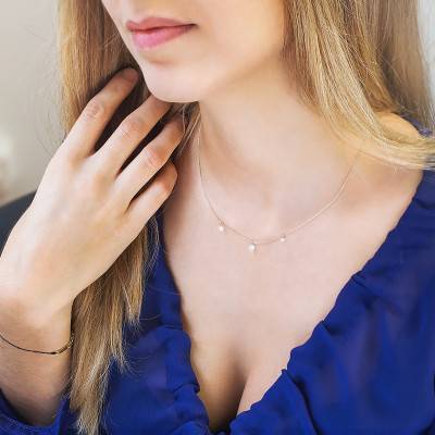 750 White Gold & Trio Drilled Brilliant Diamond 0,20 ct F/VS2 Necklace, Length 40 cm to 45 cm - Ocarat