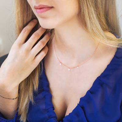 Collier diamants percés brillant 0.20 F/VS2 Trio & Or Rose 750, 40 à 45 cm - Ocarat