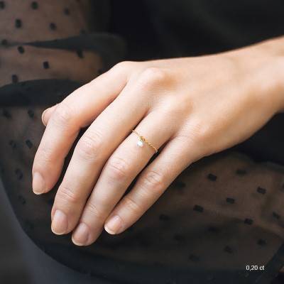 750 Yellow Gold & Drilled Brilliant Diamond F/VS2 Chain Ring - Ocarat
