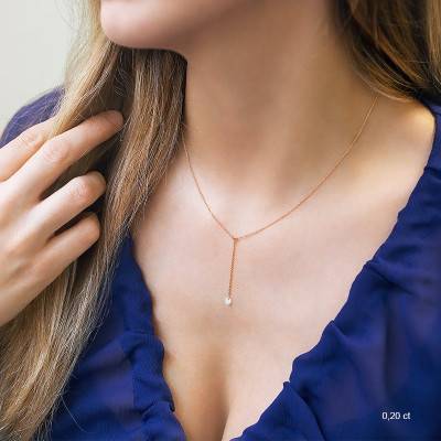 750/1000 Rose Gold & F/VS2 Brilliant Drilled Diamond Drop Necklace, 40 cm to 45 cm - Ocarat