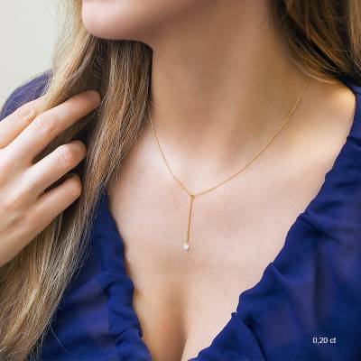 750/1000 Yellow Gold & Drilled Brilliant F/VS2 Diamond Drop Necklace, Length 40 cm to 45 cm - Ocarat
