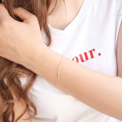 750/1000 Yellow Gold & Diamond Rectangular Plate Bracelet 17.5 cm - Caterina B