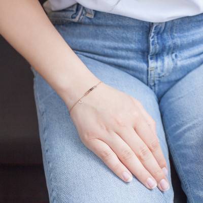 750 Rose Gold Openwork Heart Plate Bracelet, Length 15.5 cm to 17.5 cm - Caterina B