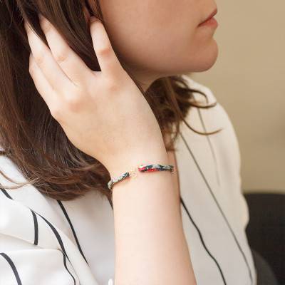 Bracelet tissu trèfle Or Jaune 750, Longueur 19 cm - Caterina B