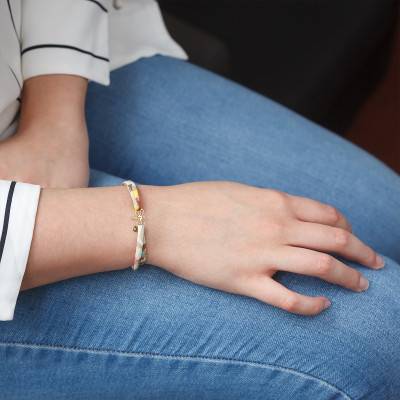 18K Yellow Gold Dragonfly Fabric Bracelet, Length 19 cm - Caterina B