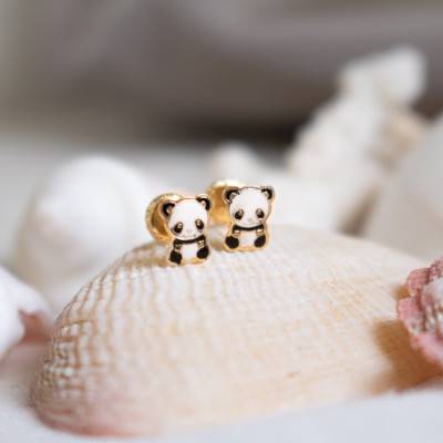 Boucles d'oreilles panda email & or jaune - Bambins