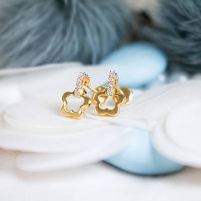 Boucles d'oreilles bicolore fleur or jaune - Bambins