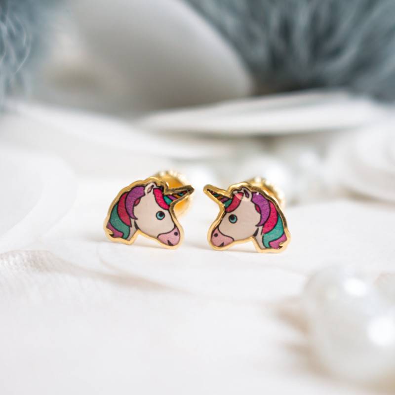 Boucles d'oreilles enfant Licorne or jaune 18 carats – Joaillerie