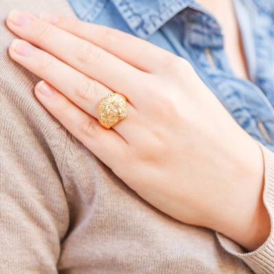 Yellow Gold 375 or 750 Lion Diamond Signet Ring - Imperium
