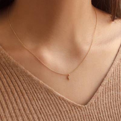 Collier double feuille diamant & Or Jaune 750, Longueur 45 cm ajustable - Caterina B
