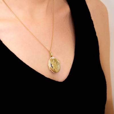 750/1000 Yellow Gold Large Oval Floral Photo Locket Pendant - Emanessence