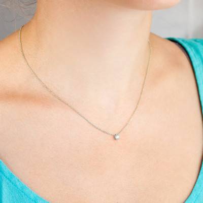 750/1000 White Gold & H/SI1 Solitaire Diamond Necklace, Length 38 cm to 45 cm - Ocarat
