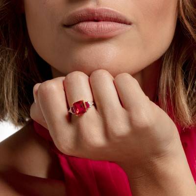 Yellow Gold-Plated Silver & Colored Stones Ring - TR2262-488-7 - Thomas Sabo