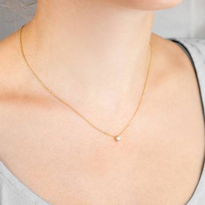 750/1000 Yellow Gold & Solitaire Diamond 0.20 ct H/SI1 Necklace, Length from 38cm to 45cm - Ocarat